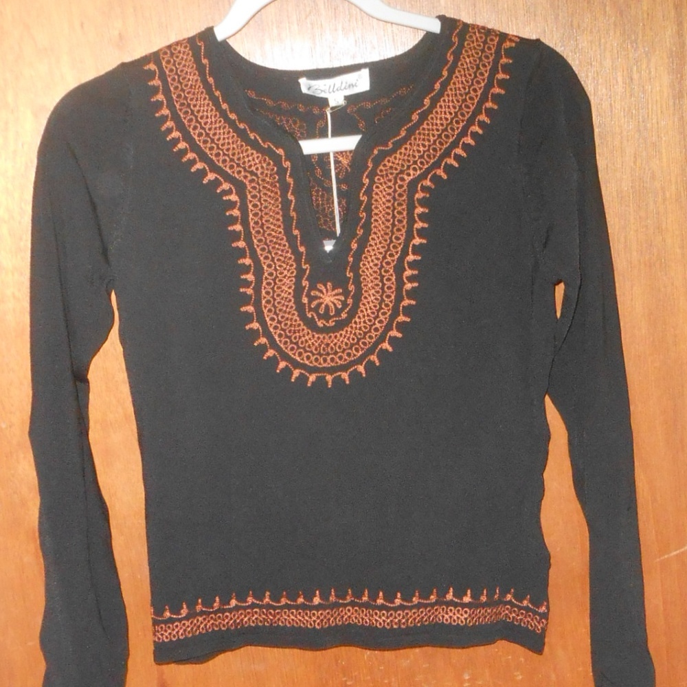 Belldini Embroidered BOHO Top Brown NWT Sz S